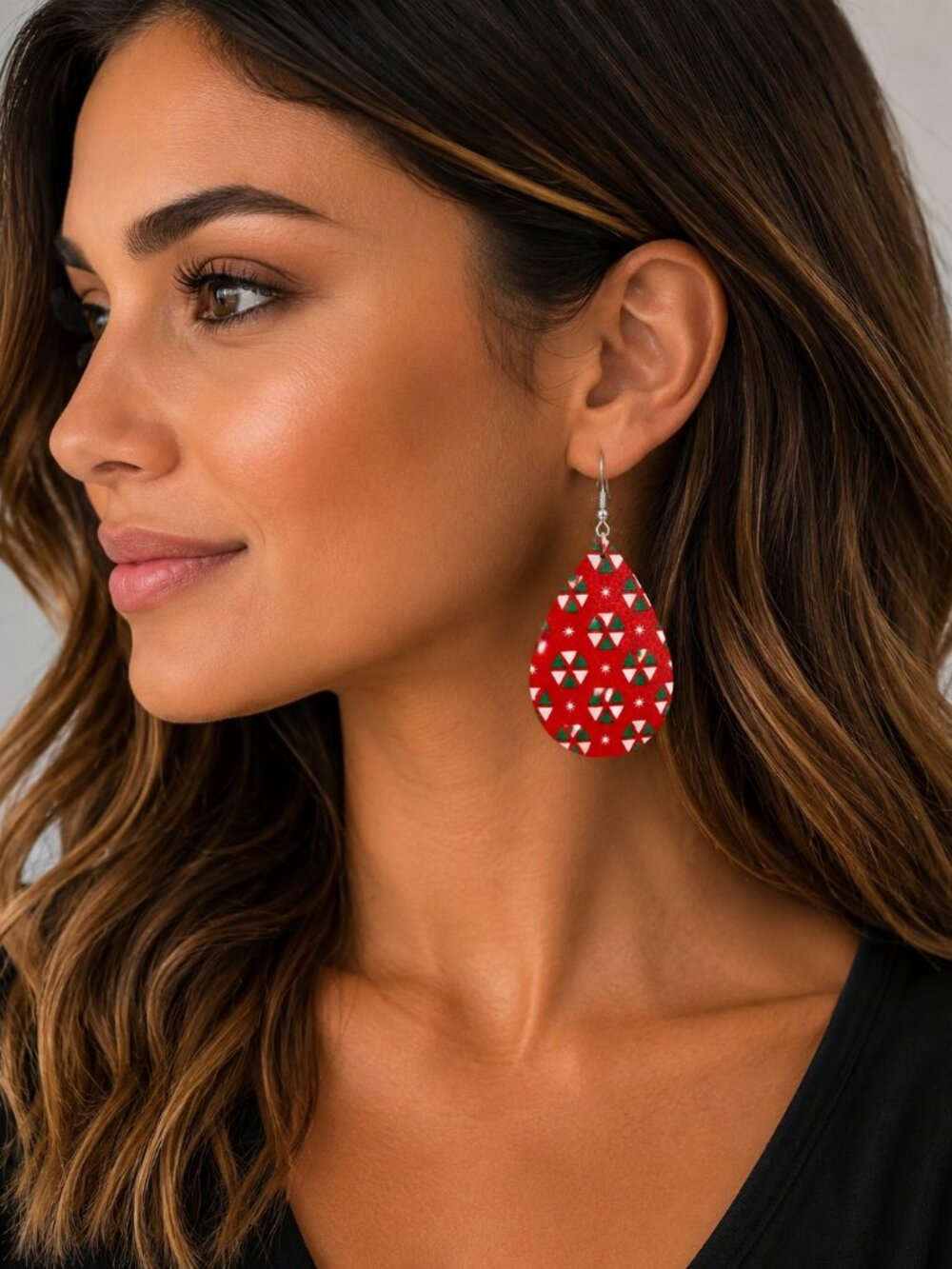 Candy Cane Lane Christmas Faux Leather Teardrop Earrings